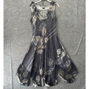 Komarov Sleeveless Dress Womens XL Black Silver Charmeuse Chiffon‎ Fit Flare